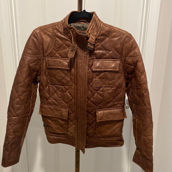 Eddie Bauer Brown Quilted Leather Jacket - Picture 1 of 17